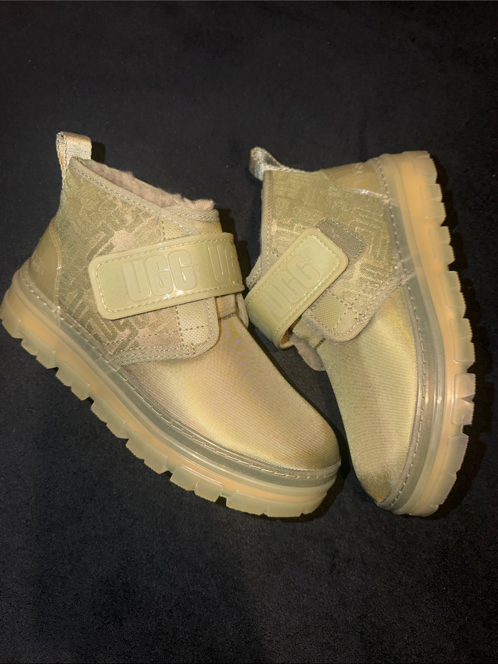 UGG Olive-Tan Ankle Boots with Velcro Strap